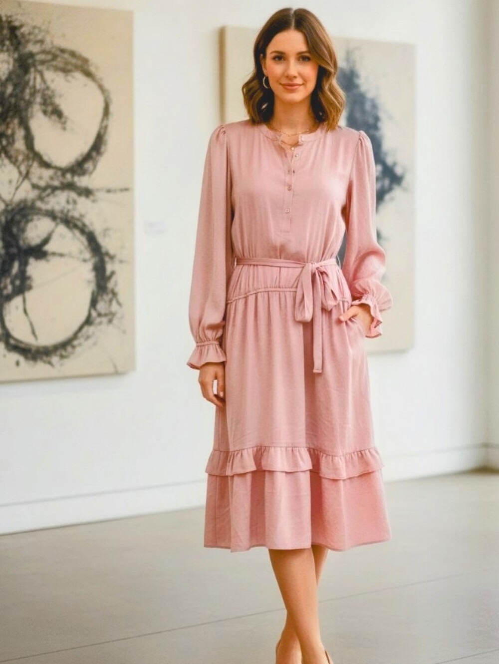 Tommy Hilfiger Blush Pink Ruffle Tiered Maxi Dress